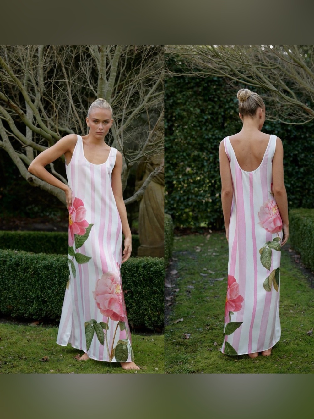 Aston Studio Poppy Dress Baby Fleur Silk Blend Slip Floral Stripe Size 2. In goo